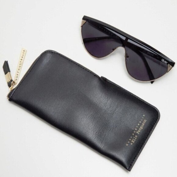 NWT Quay x Elle Ferguson black & gold frame tinted black shield lens sunglasses - Picture 10 of 16